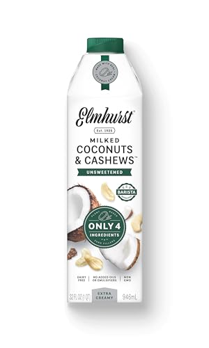 Elmhurst 1925 Unsweetened Coconut Cashew Milk, 32 Ounce (Pack of 6)