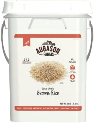 Augason Farms Long Grain Brown Rice, 24 lb Pail