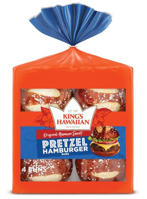 KING'S HAWAIIAN Sweet Pretzel Hamburger Buns, 4 Count (Pack of 3)