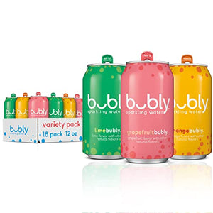 bubly Sparkling Water, Tropical Thrill Variety Pack, 12 Fl Oz Cans, 18 Pack