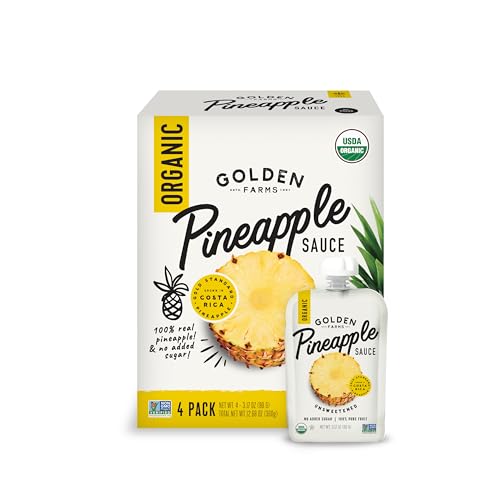 Golden Farms Pineapple Pouches, 100% Pure Fruit, Pack of 4