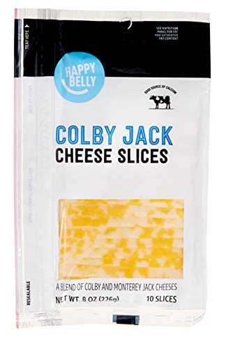 Amazon Brand - Happy Belly Sliced Colby Jack Cheese, 10 Slices, 8 oz