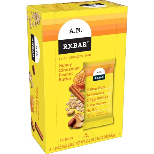 RXBAR A.M. Protein Bars, Honey Cinnamon Peanut Butter, 23.2oz (12 Bars)