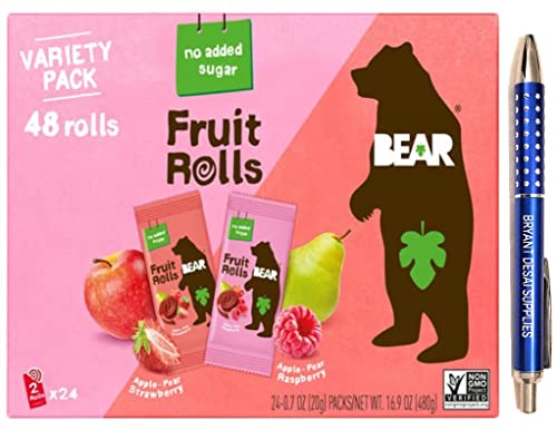 Bear Real Fruit Snack Rolls, Strawberry & Raspberry, 48 Roll Pack