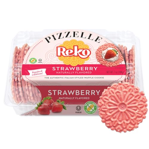 Reko Pizzelle Italian Waffle Cookie, Strawberry, 7 oz