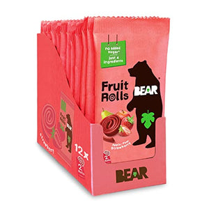 BEAR Real Fruit Snack Rolls, Strawberry, 0.7 Oz (Pack of 12)