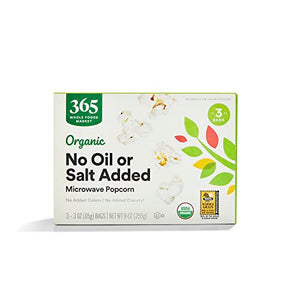 365 Organic No Oil or Salt Microwave Popcorn, 9 oz