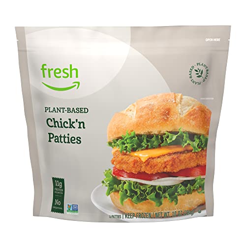 Amazon Fresh Plant-Based Chick'n Patties, Frozen, 10 Oz, 4 Count