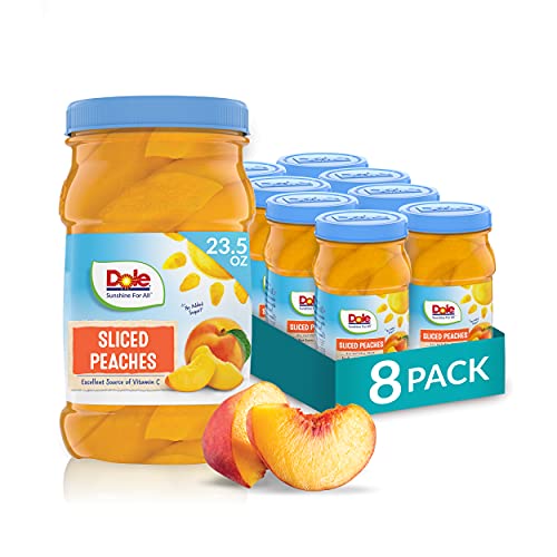 Dole Fruit Jars, Sliced Peaches in 100% Juice, 23.5 Oz, Pack of 8