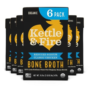 Kettle & Fire Reduced Sodium Chicken Organic Bone Broth, 1.05 Pound (Pack of 6)