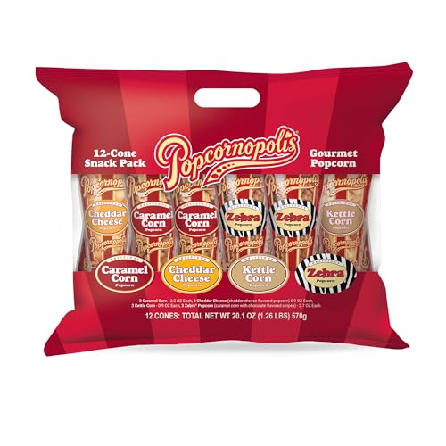 Popcornopolis Gourmet Popcorn Snacks, 12 Cone Variety Pack