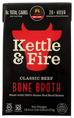 Kettle & Fire Beef Bone Broth, 100% Grass-Fed, 16.9 Oz (6 Pack)