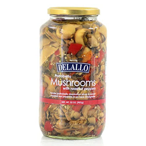 DeLallo Portabllo Mushrooms and Roasted Peppers, 32 oz (4-Pack)