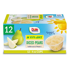 Dole Fruit Bowls Diced Pears in 100% Juice, 12 Cups