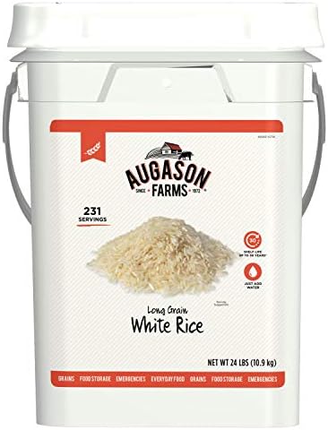 Augason Farms Long Grain White Rice, 24 lb Pail