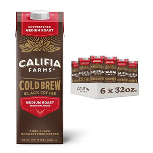 Califia Farms Pure Black Cold Brew Coffee, 32 Oz (6 Pack)