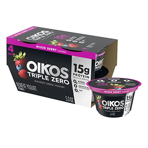 Oikos Triple Zero Mixed Berry Nonfat Greek Yogurt, 4 Ct