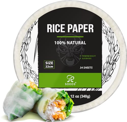 Soeos White Rice Paper Wrappers, 1 Pack, 34 Sheets