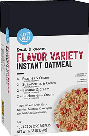 Happy Belly Instant Oatmeal, Fruit & Cream Variety, 1.23 Oz (10 Pack)