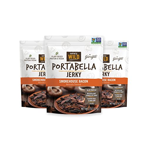 Savory Wild Portabella Mushroom Jerky, Smokehouse Bacon (3 Pack)