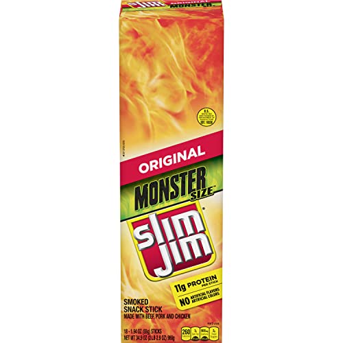 Slim Jim Monster Smoked Meat Sticks, 1.94 oz, 18 Count