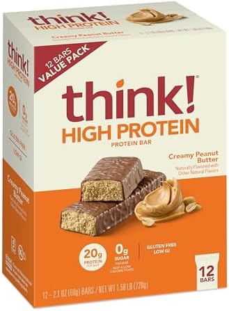 think! Protein Bars, Creamy Peanut Butter, 12 Count