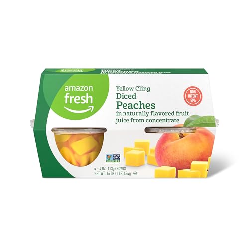 Amazon Fresh Diced Peaches in Fruit Juice, 4 Oz Bowls (Pack of 4)