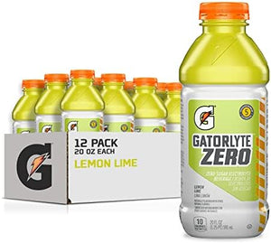 Gatorlyte Zero Electrolyte Beverage, Lemon Lime, 20 oz (12 Pack)