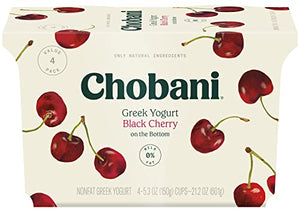 Chobani Non-Fat Greek Yogurt Black Cherry, 5.3oz, 4-Pack