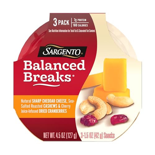 Sargento Balanced Breaks with Cheddar Cheese, Cashews, Cranberries, 1.5 oz (Pack of 3)