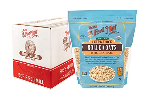 Bob's Red Mill Organic Extra Thick Rolled Oats, 32oz, 4-Pack