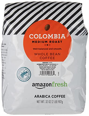 Amazon Fresh Colombia Whole Bean Coffee Medium Roast, 32 Oz