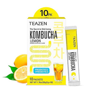 TEAZEN Lemon Kombucha Tea, 10 Sticks, 1.76oz