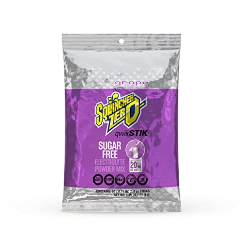 Sqwincher Zero Qwik Stik, Sugar Free Electrolyte Drink Mix, Grape, 50 Pack