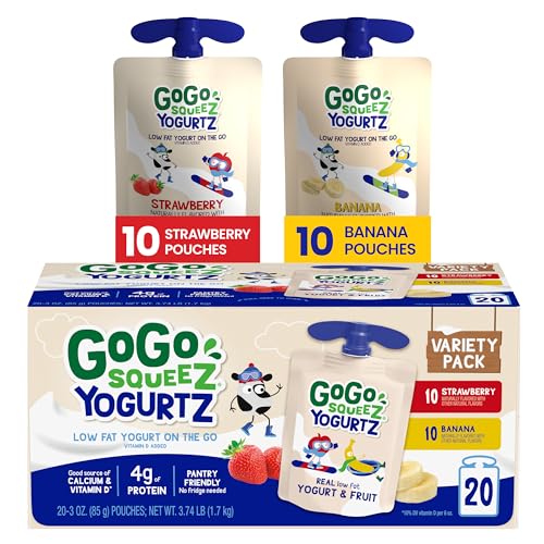 GoGo squeeZ yogurtZ Variety Pack, Strawberry & Banana, 3 oz (Pack of 20)