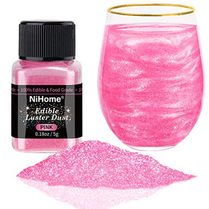 NiHome Edible Glimmer Powder Luster Dust, Pink, 0.18oz