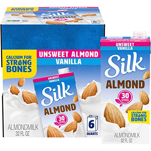 Silk Shelf-Stable Almond Milk, Unsweetened Vanilla, 1 Quart, 6 Pack