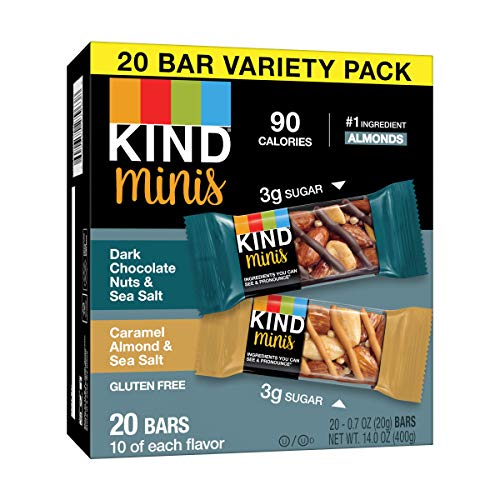 KIND Minis, Dark Chocolate Nuts & Sea Salt/Caramel Almond, 20 Pack