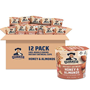 Quaker Instant Oatmeal Express Cups, Honey & Almonds, 1.76 oz (Pack of 12)