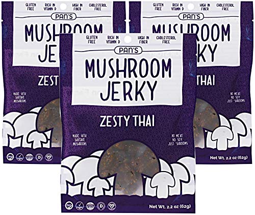 Pan's Mushroom Jerky, Zesty Thai Flavor, 2.20 oz, Pack of 3