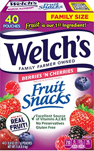 Welch's Fruit Snacks, Berries 'n Cherries, 40 Pack