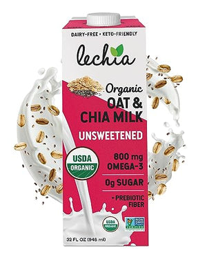 Organic Oat & Chia Milk, Zero Sugar, 800mg Omega-3, 32oz (6 Pack)