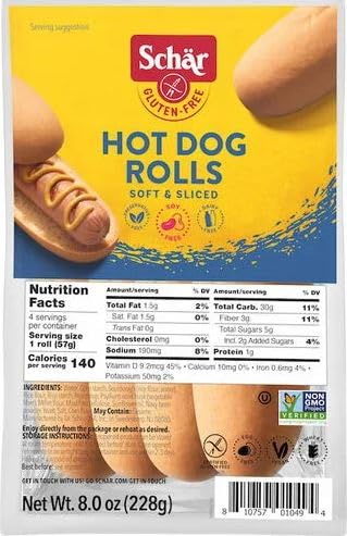 Schar Gluten Free Hot Dog Buns, 8 Oz, 4 Pcs