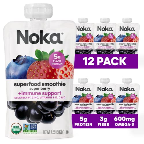 Noka Superfood Fruit Smoothie Pouches, Super Berry, 4.22 oz, 12 Count