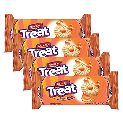 BRITANNIA Treat O'som Orange Sandwich Biscuits, 4.23oz (Pack of 4)