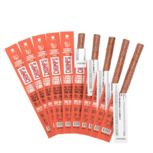 Chomps Pepperoni Turkey Jerky Meat Snack Sticks 10-Pack