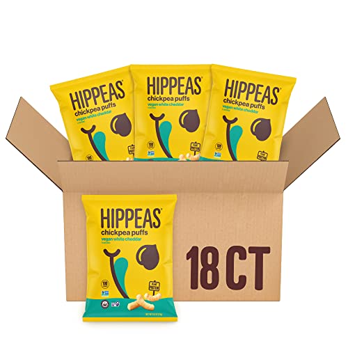 Hippeas Chickpea Puffs, Vegan White Cheddar, 0.8 Ounce, Pack of 18