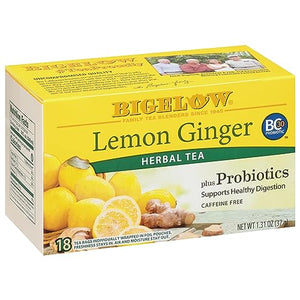 Bigelow Lemon Ginger Probiotics Herbal Tea, 18 Count (Pack of 6)