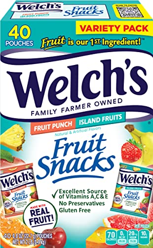 Welch's Fruit Snacks Variety Pack, 0.8 oz (Pack of 40)