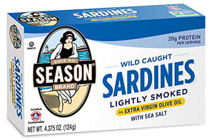 Season Sardines in Extra Virgin Olive Oil, 4.37 Oz Tins